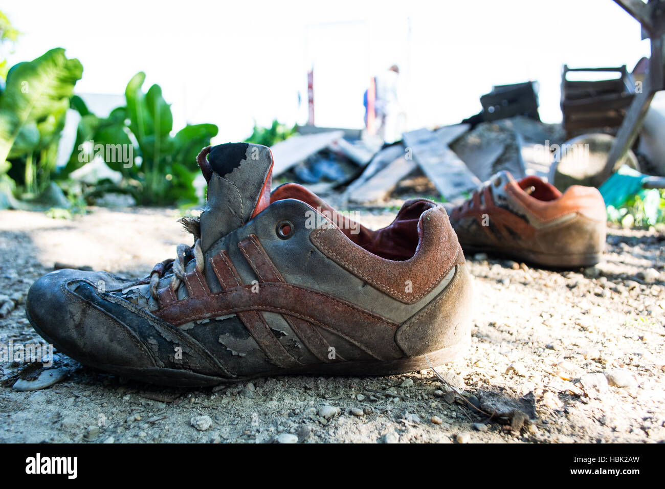 Indossare scarpe sportive Foto Stock