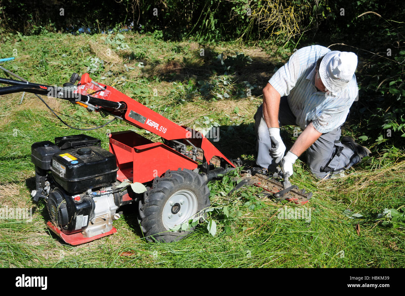 Barra falce falciatrice, riparazione Foto Stock