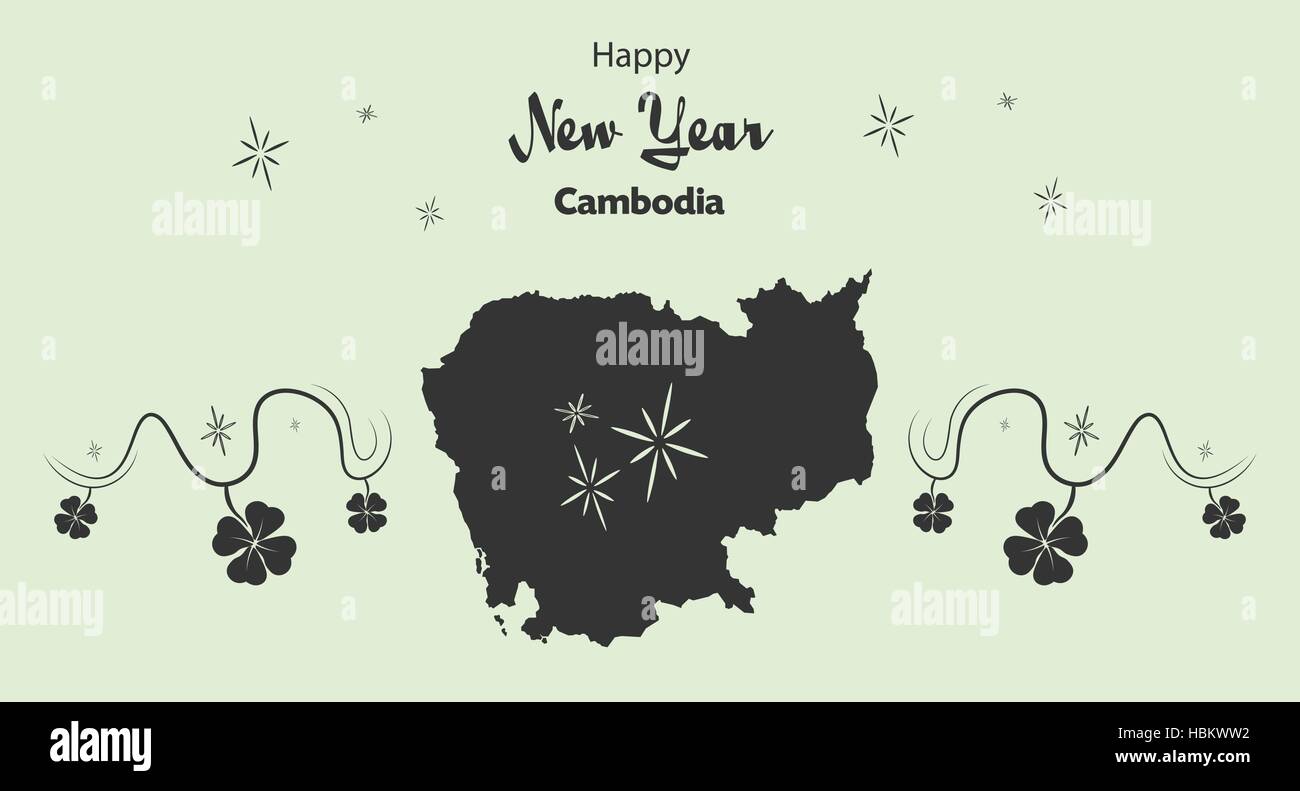 Felice Anno Nuovo illustrazione con tema Mappa di Cambogia Illustrazione Vettoriale