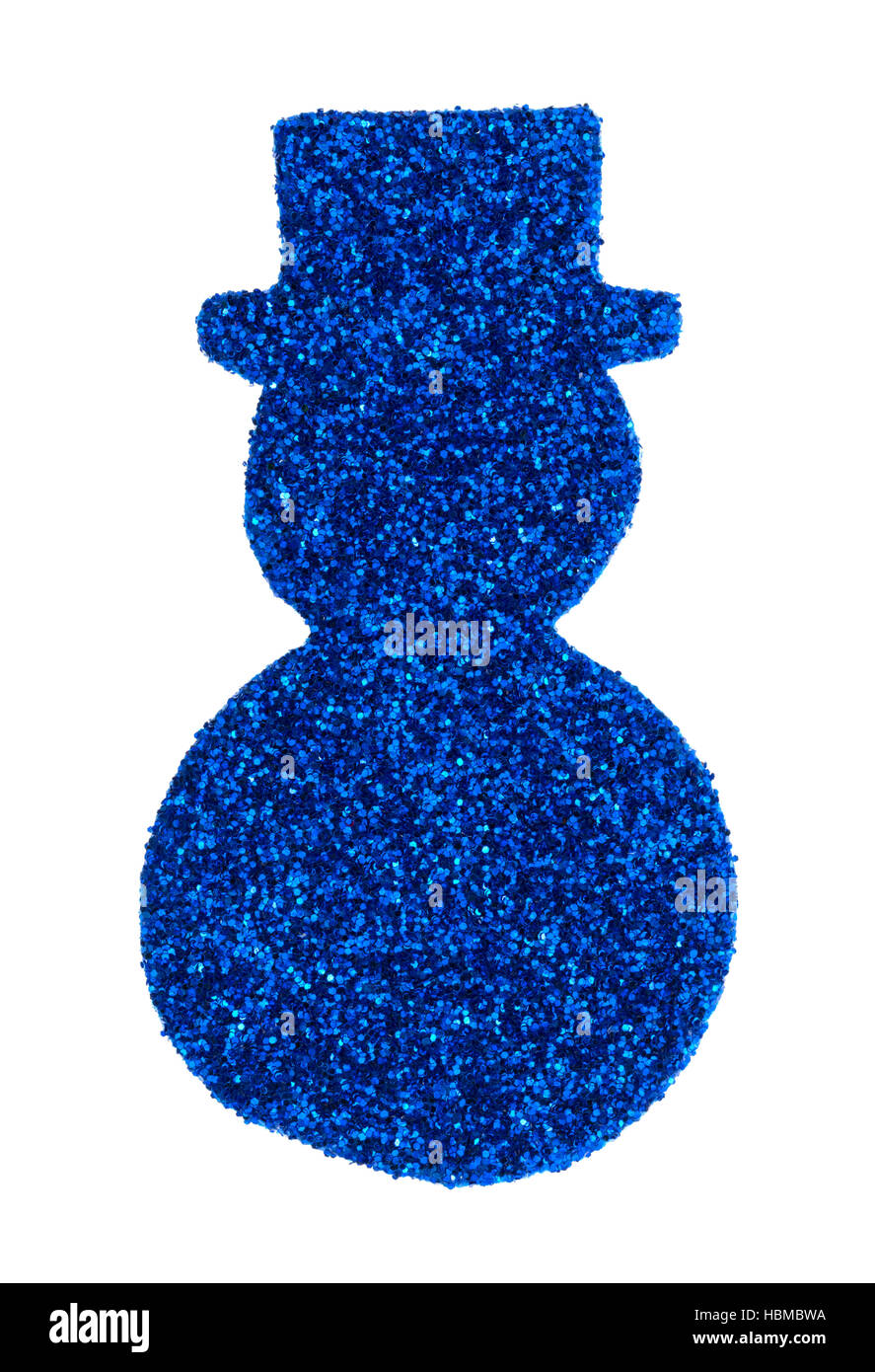 Un blu glitter pupazzo sticker isolato su uno sfondo bianco. Foto Stock