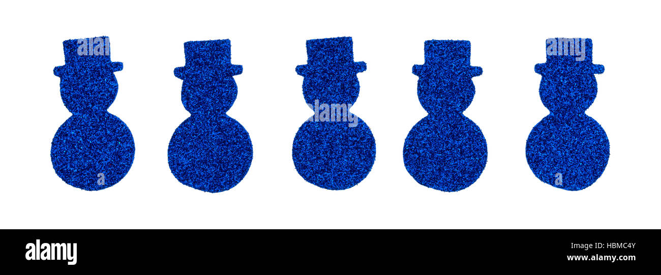 Una fila di blu glitter pupazzo sticker isolato su uno sfondo bianco. Foto Stock