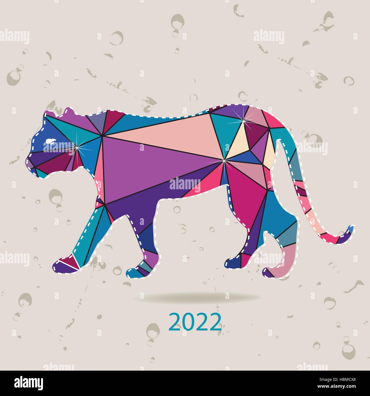 Il 2022 Anno nuovo card con la tigre fatta di triangoli Illustrazione Vettoriale