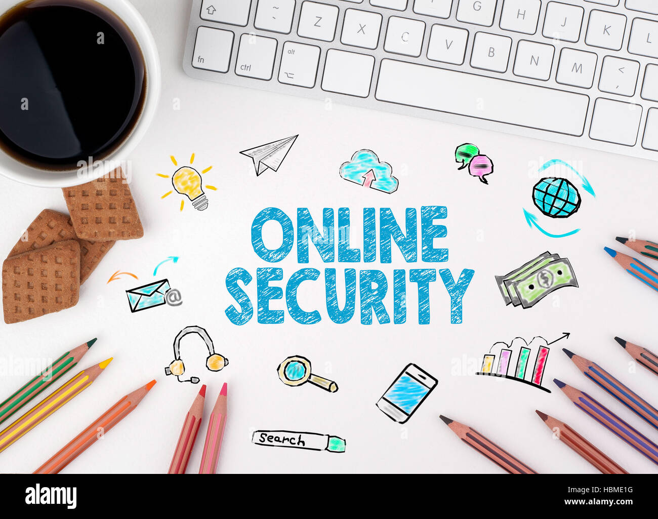 Sicurezza online, la concezione di business. White scrivania in ufficio Foto Stock