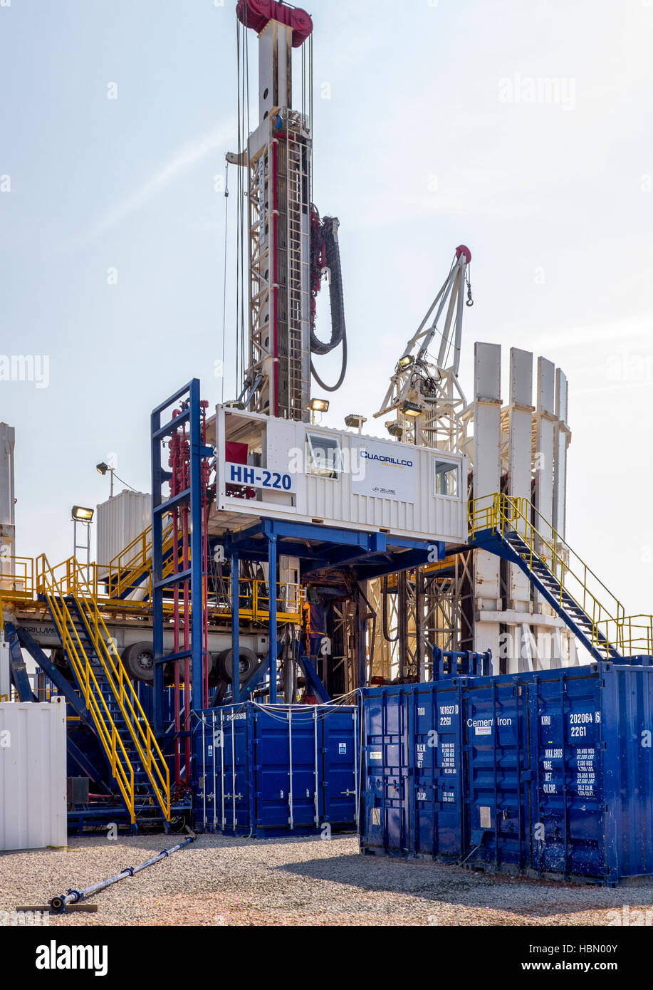 Weir pompe a risorse Cuadrilla attrezzatura di perforazione al gas di scisto sito di perforazione, Blackpool, Lancashire, Regno Unito Foto Stock