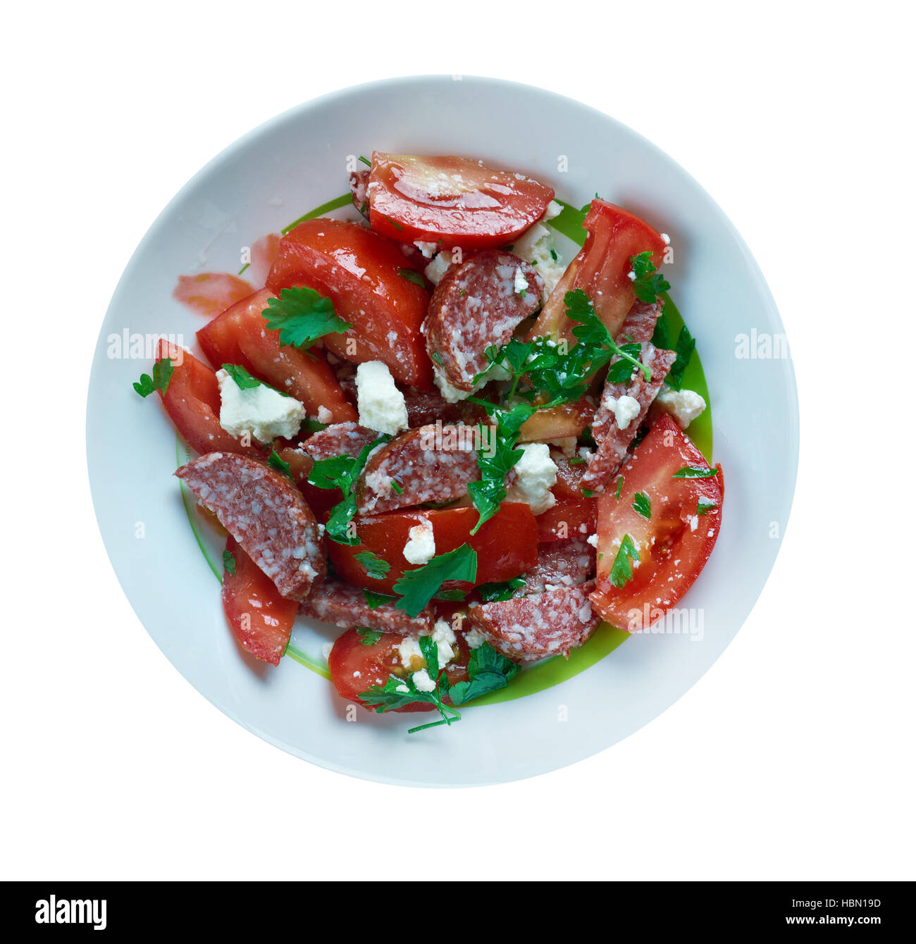 Il chorizo insalata di pomodoro Foto Stock