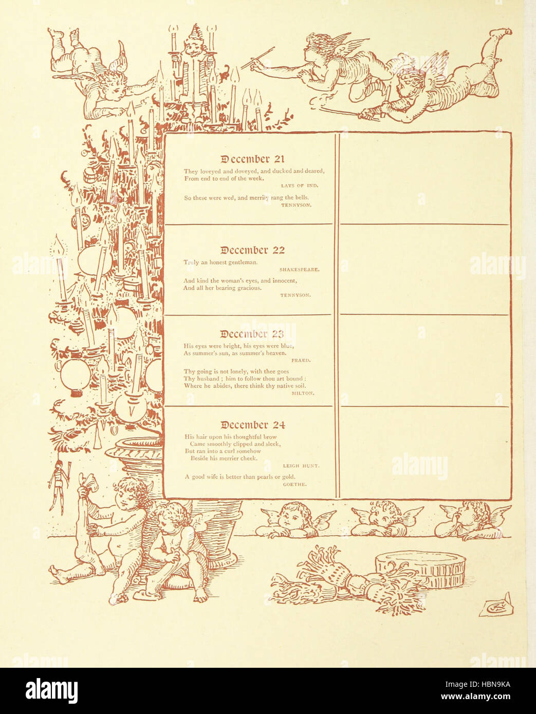 Questa pagina contiene quotazioni giornaliere relative a matrimoni, matrimoni e celebrazioni. Comprende illustrazioni decorative, dispositivi e contenuti tematici organizzati per la lettura quotidiana e la consultazione durante tutto l'anno. Foto Stock