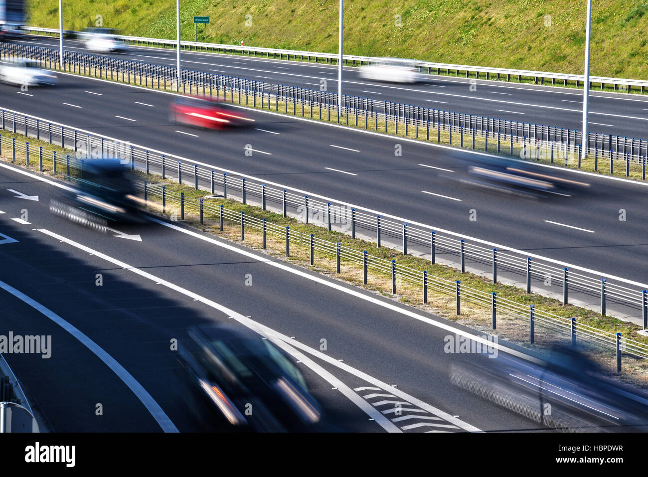 Sei corsie di accesso controllato in autostrada in Polonia. Foto Stock