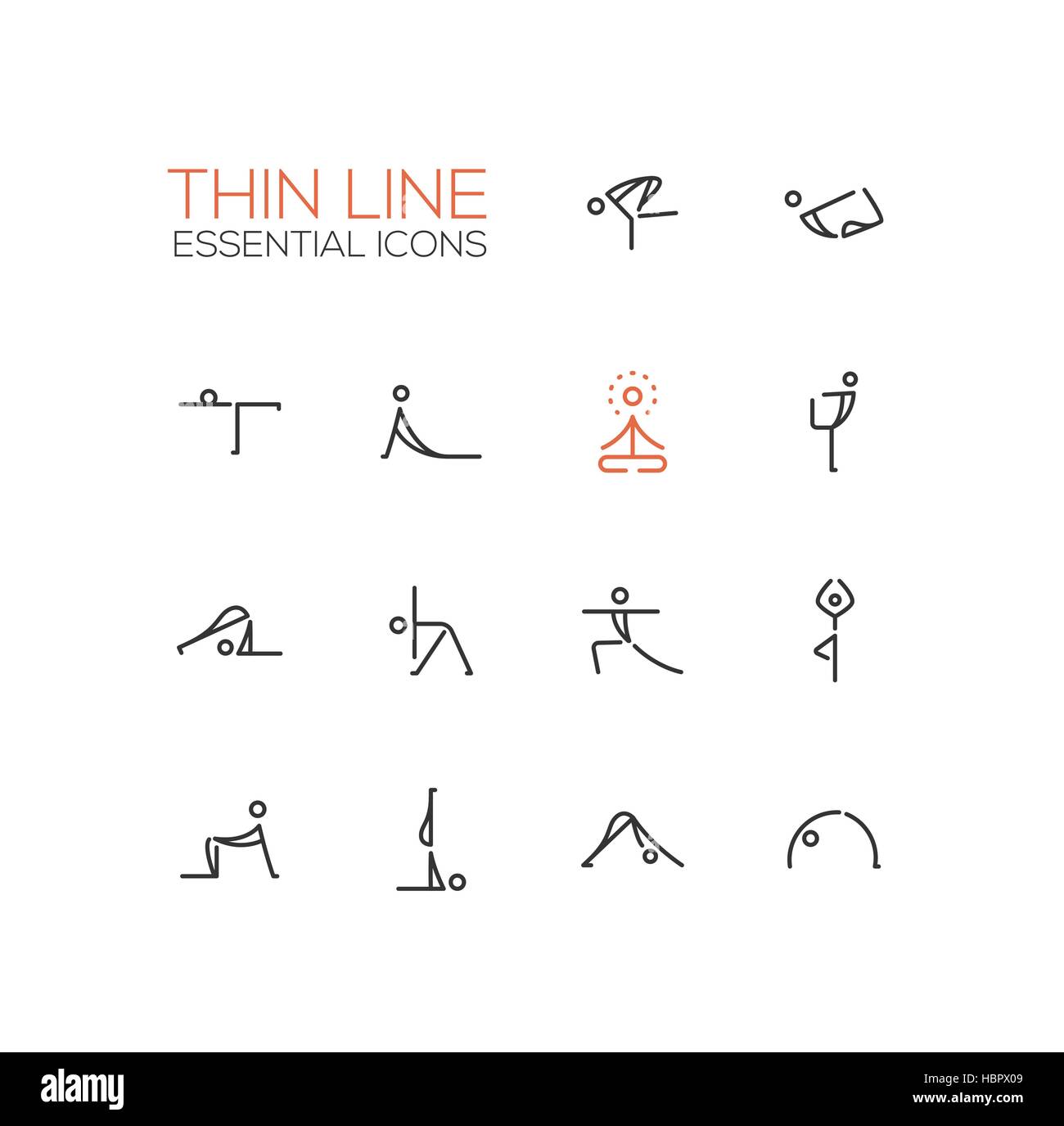 Lo Yoga pone - Sottile linea singolo set di icone Illustrazione Vettoriale