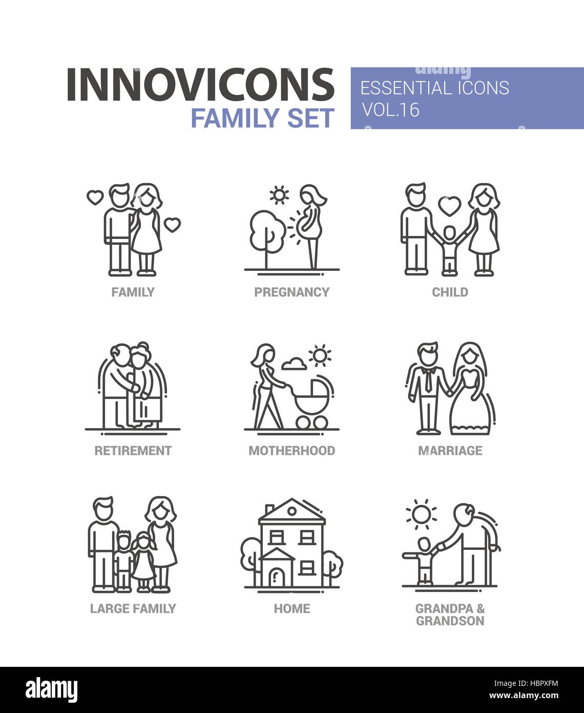 Famiglia - linea design set di icone Illustrazione Vettoriale