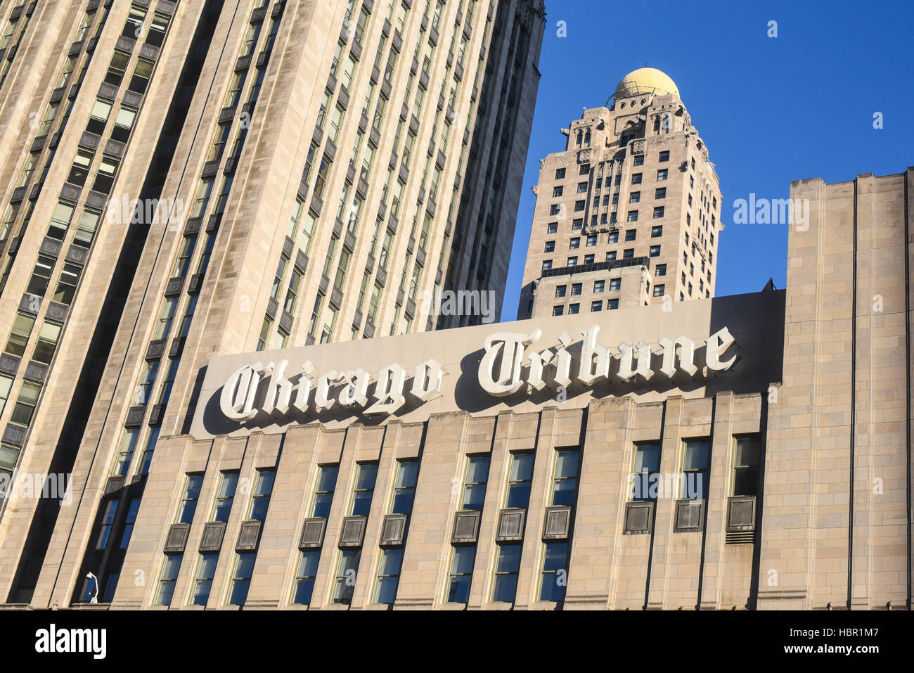 Chicago Tribuine edificio segno, Chicago, Illinois. Foto Stock