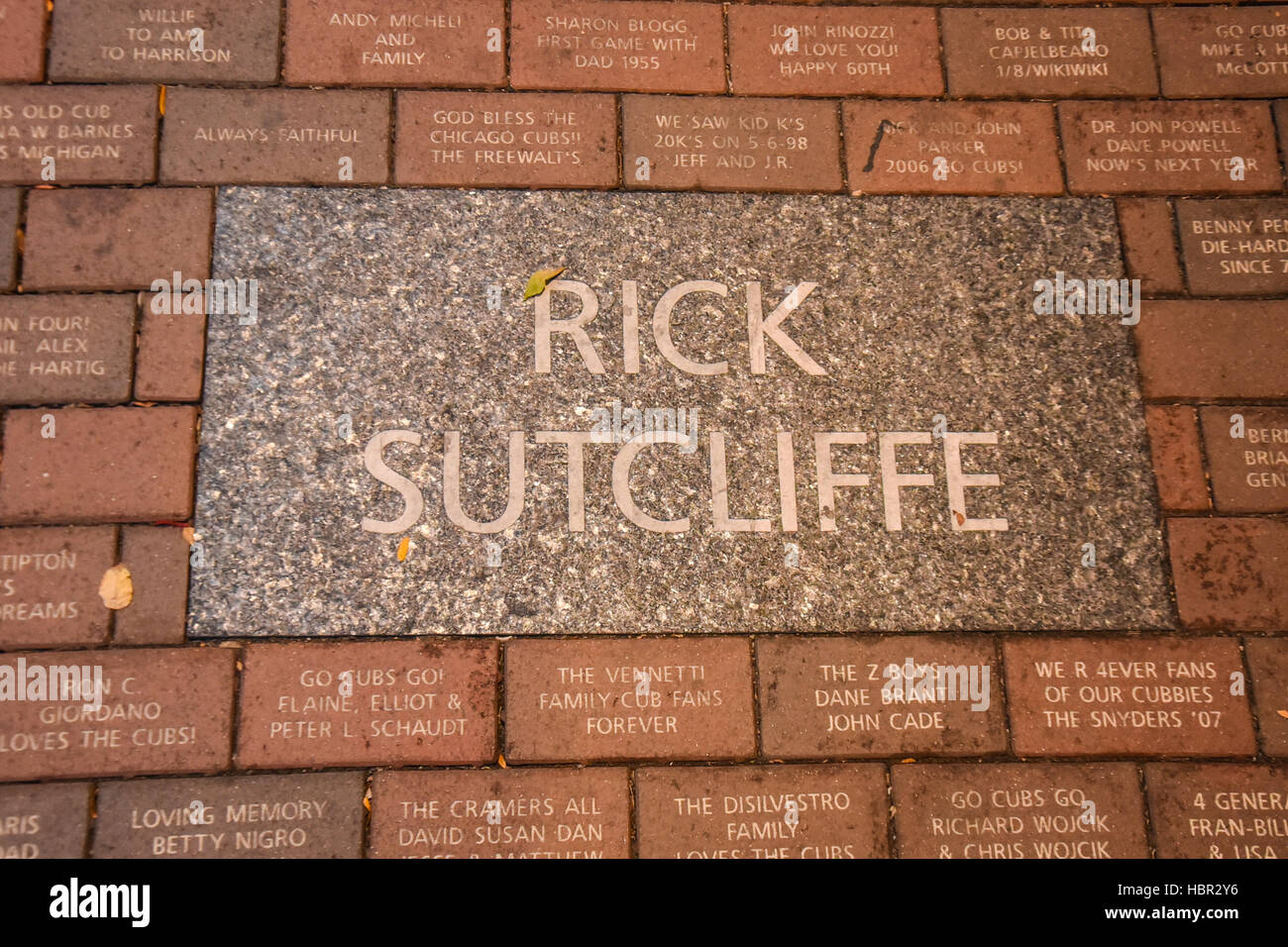 Rick Sutcliffe marciapiede della placca. Wrigley Field è un baseball park si trova sul lato nord di Chicago, Illinois. Essa è la Casa dei Chicago Cubs, o Foto Stock