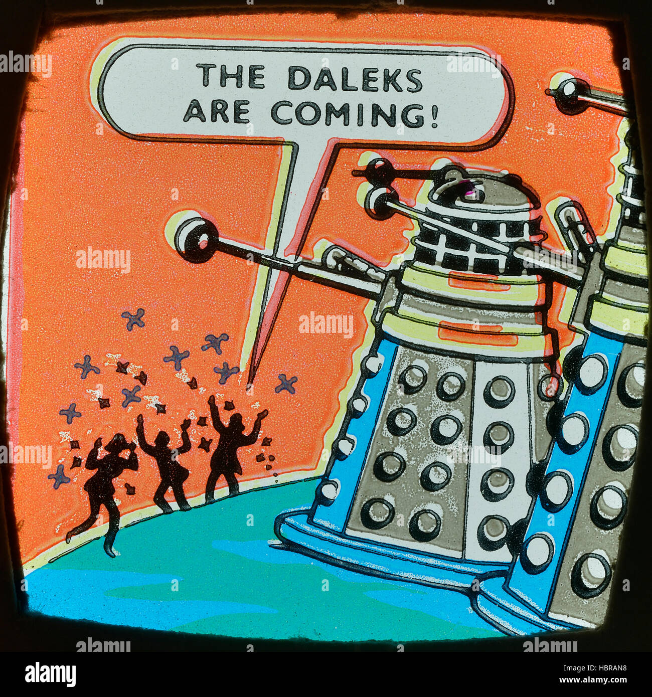 1965 diapositiva a colori delle strisce di Dr Who & The Daleks. Regno Unito Foto Stock