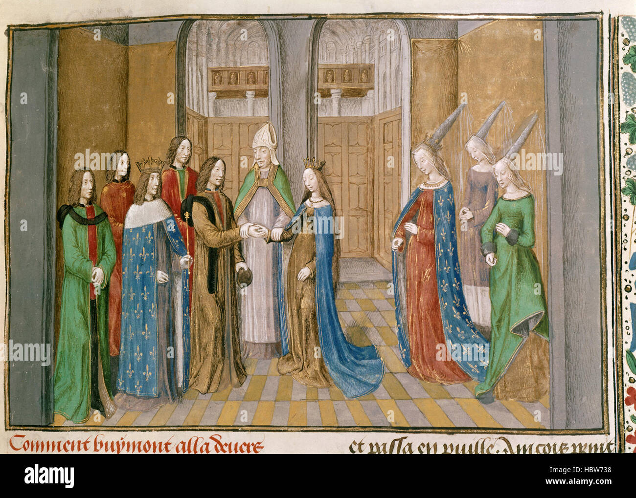 Chronique d'Ernoul, et de Bernard le Trésorier - didascalia: 'Matrimonio di Bohemond I, il principe di Antiochia e di Costanza, figlia di re Filippo I di Francia, circa 1106' Chronique d'Ernoul, et de Bernard le Trésorier - didascalia 'Matrimonio Foto Stock