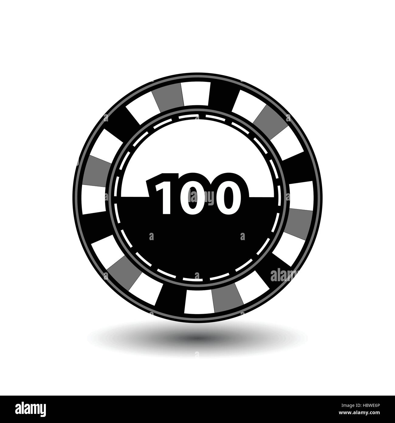 Chip per poker grigio una tuta 100 figura e un bianco a linea tratteggiata la linea. un icona sul bianco isolato. Sfondo immagine eps vettore 10. Per utilizzare Illustrazione Vettoriale
