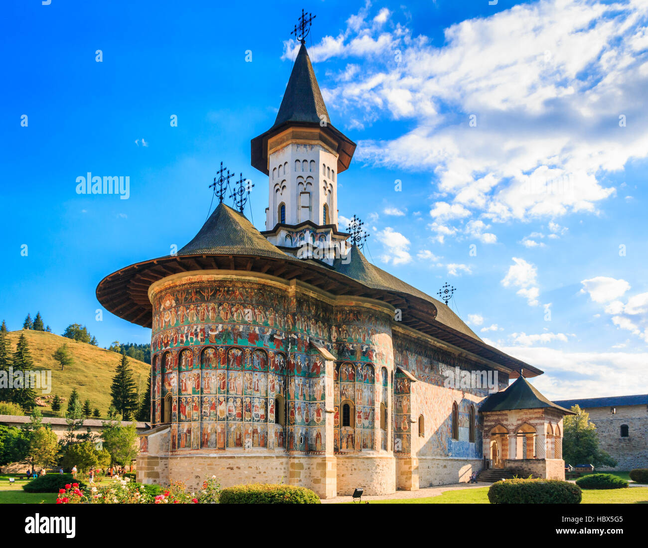 Il Monastero Sucevita, Romania. Uno dei rumeni monasteri ortodossi nel sud della Bucovina. Foto Stock