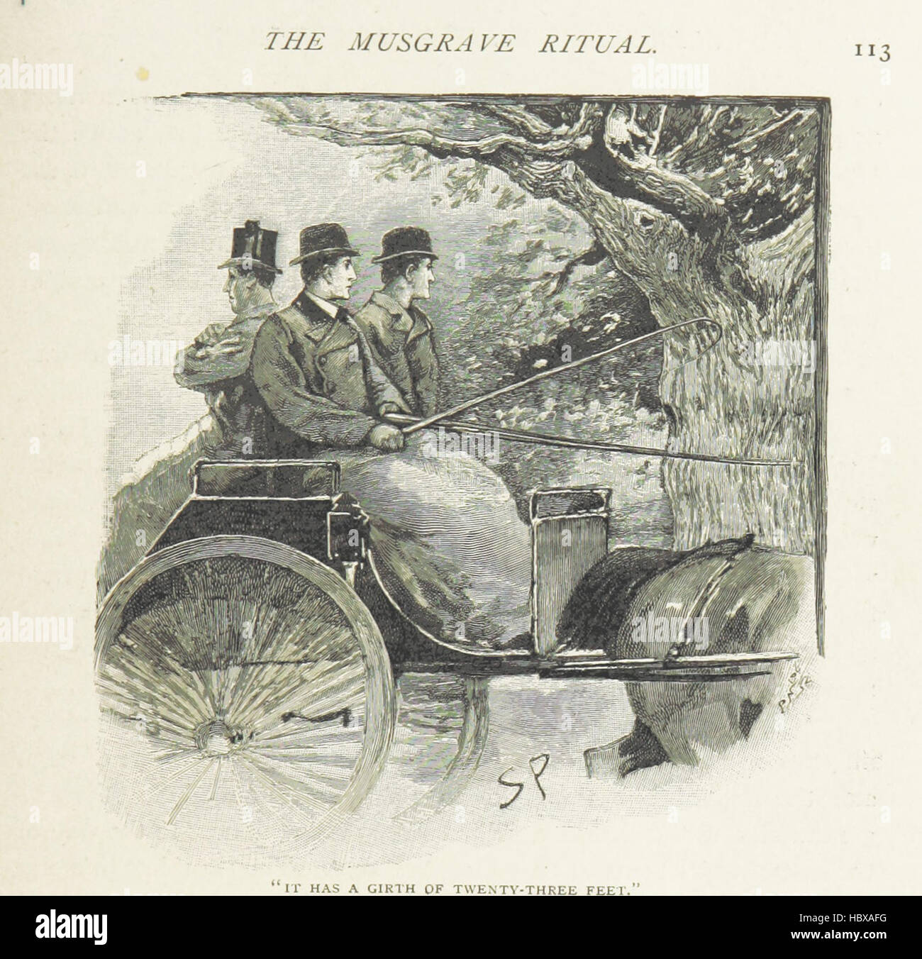 Questa pagina di "The Memoirs of Sherlock Holmes" presenta una storia investigativa con Sherlock Holmes, che include casi, indagini, personaggi, ambientazioni, e illustrazioni di scene chiave. Foto Stock