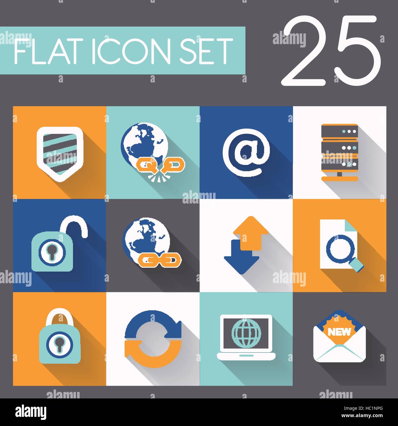 Internet e web icon set in design piatto Illustrazione Vettoriale