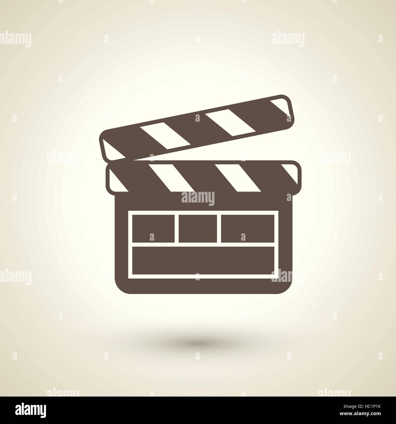 Retrò design piatto icona con elemento clapperboard su sfondo marrone Illustrazione Vettoriale