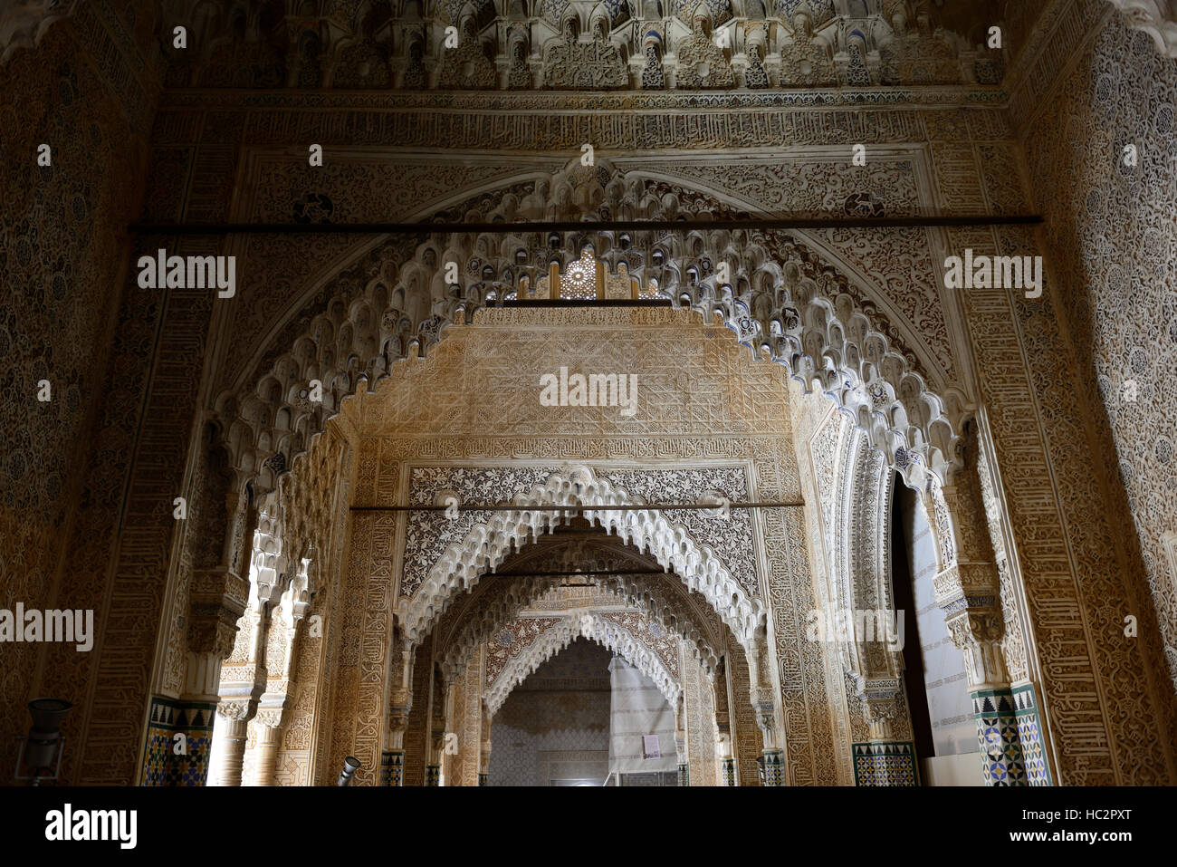 Sala del re parete ornata dettaglio nasrid palace Alhambra Giardini Generalife UNESCO World Heritage Site RM Floral Foto Stock