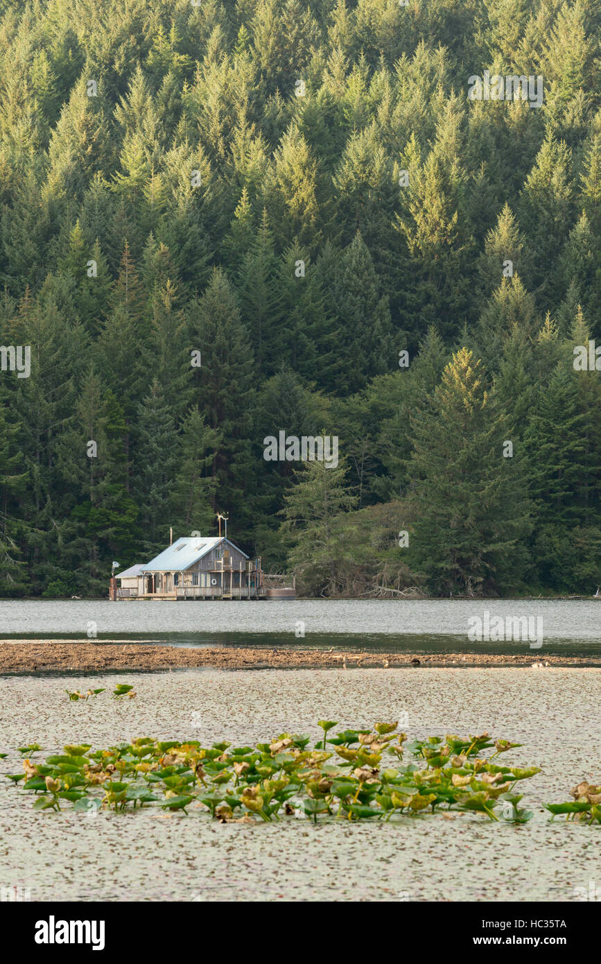 Casa galleggiante sul Lago Tahkenitch, Oregon. Foto Stock