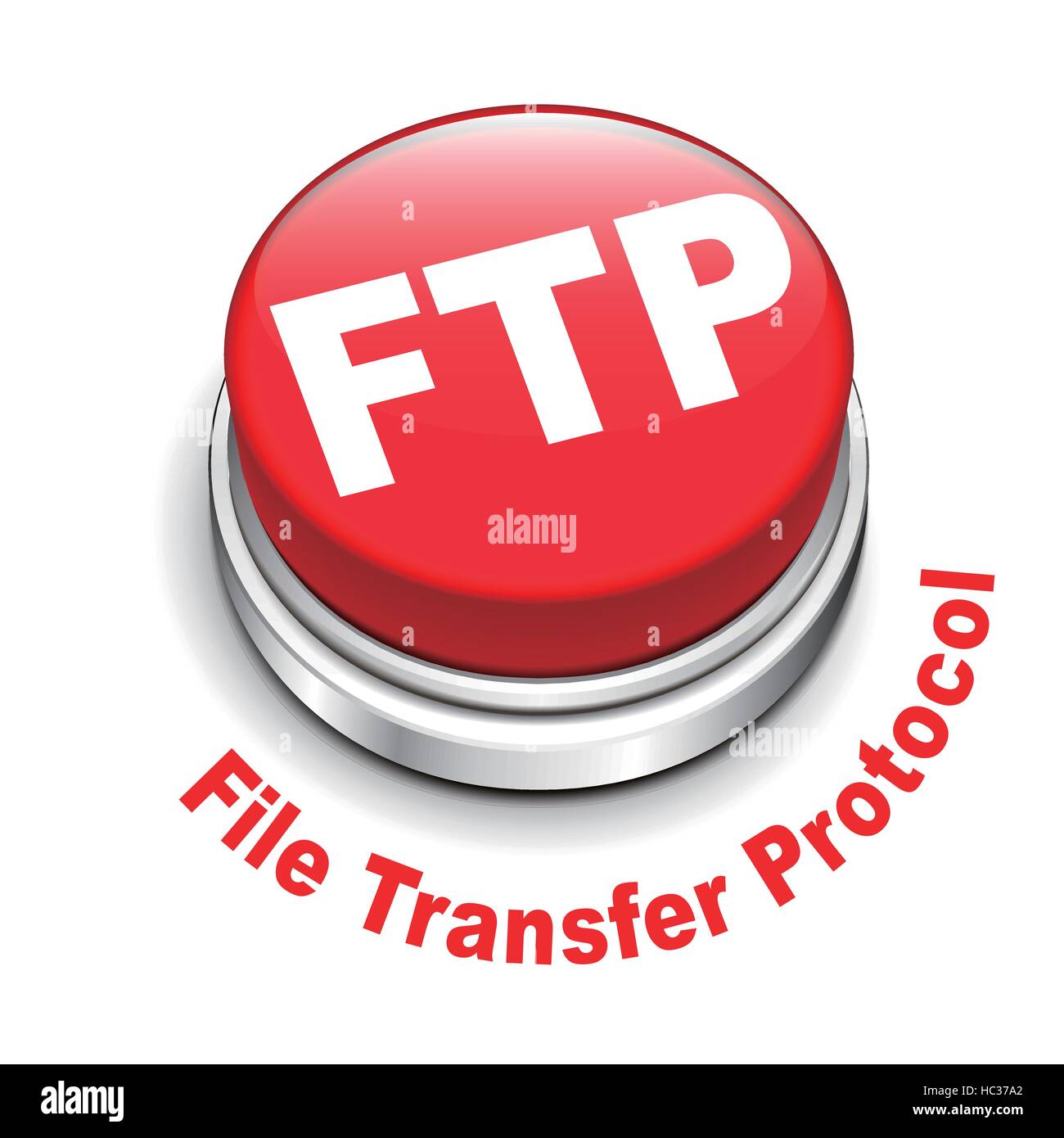 3d illustrazione di FTP ( File Transfer Protocol ) Pulsante isolato sfondo bianco Illustrazione Vettoriale