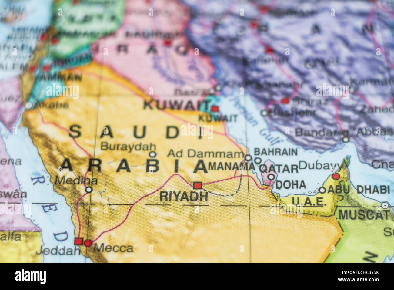 Bellissima foto di una mappa di Arabia Saudita e la capitale Riyadh. Foto Stock