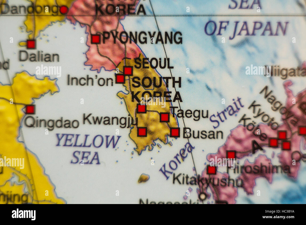 Foto di una mappa di Corea del Sud e la capitale Seoul . Foto Stock