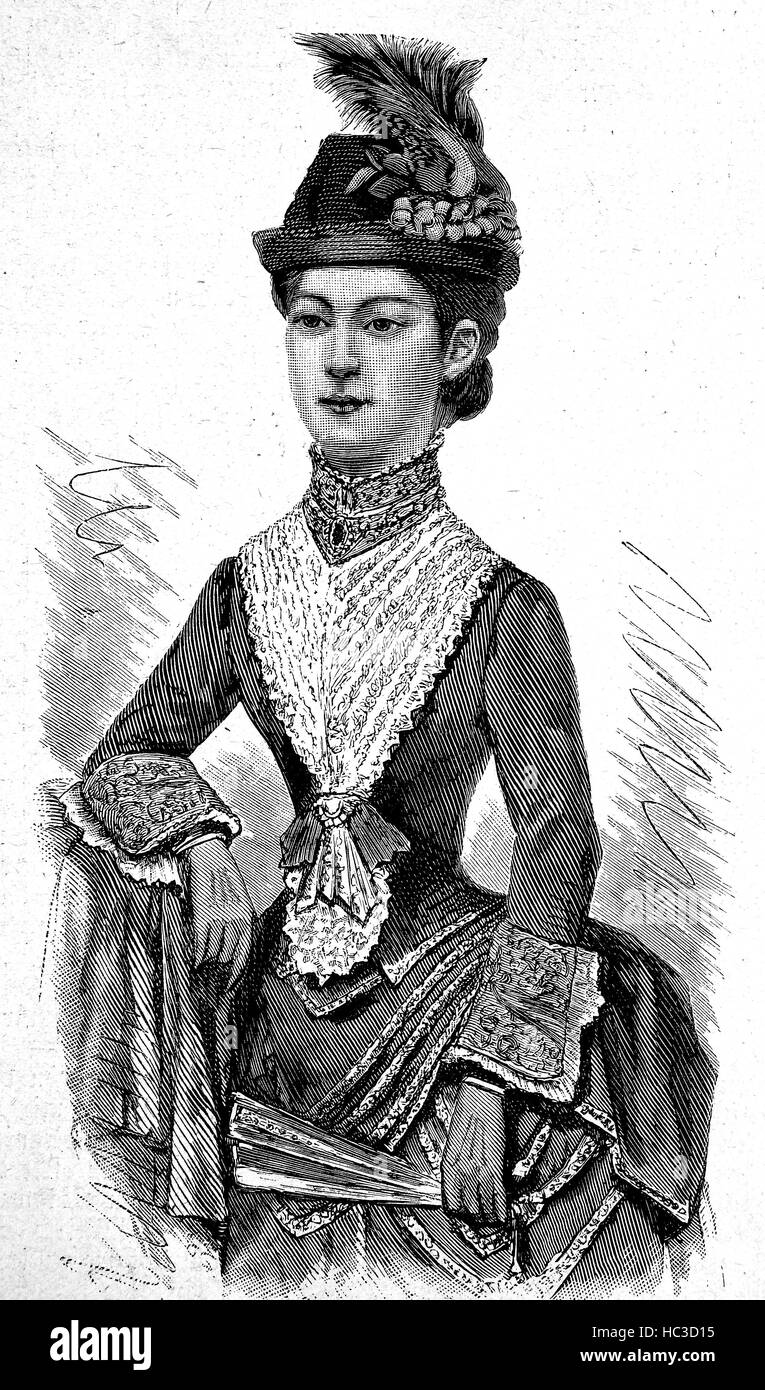 Haru-ko, imperatrice del Giappone nell'abbigliamento europeo, 1889, storico illustrazione, xilografia, 1890 Foto Stock