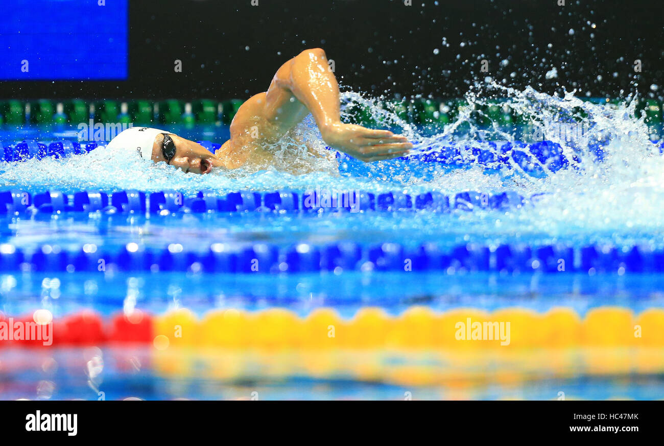 Windsor, Canada. Il 7 dicembre, 2016. Park Taehwan della Corea del Sud compete durante gli Uomini 200m Freestyle Finale al XIII FINA Campionati Mondiali di Nuoto (25m) in Windsor, Ontario, Canada, 7 dicembre, 2016. Taehwan Park rivendicato il titolo con il tempo di 1:41.03. © Zou Zheng/Xinhua/Alamy Live News Foto Stock