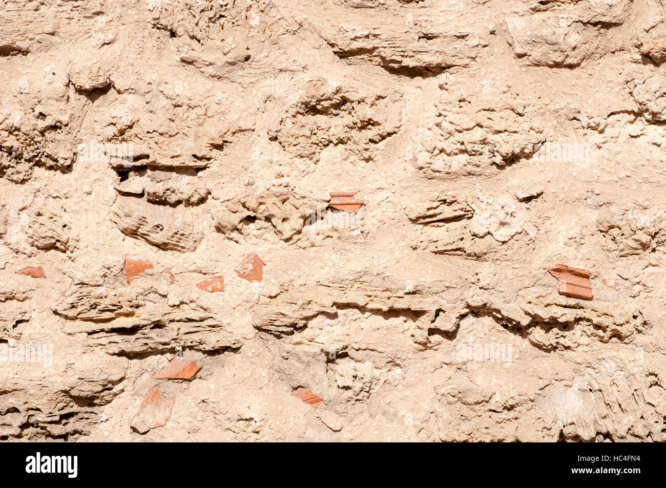 In prossimità di una parete costruita con Kurkar una pietra arenaria calcarea o fossili di mare dune di sabbia comune in Israele Foto Stock