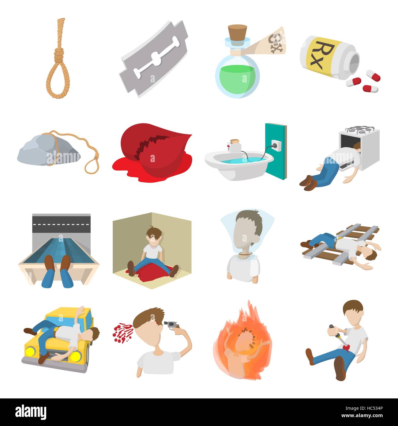 Suicidio set di icone Illustrazione Vettoriale