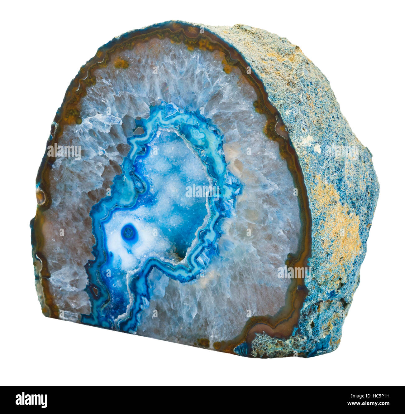Lucidati in sezione trasversale di un grande geode blu Foto Stock