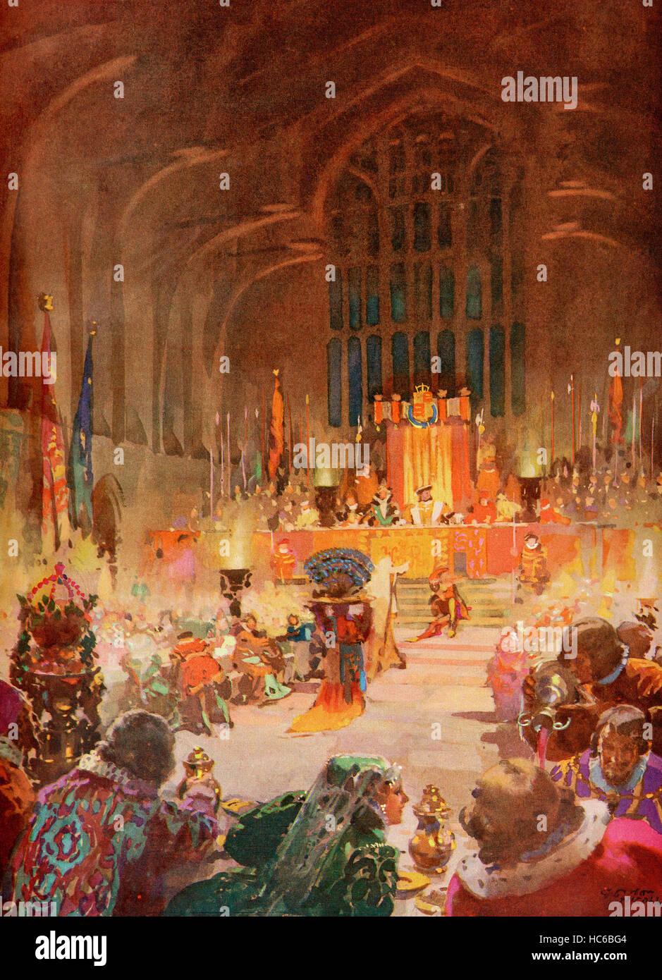 Il banchetto di incoronazione del Re Enrico VIII, 24 Giugno, 1509. Henry VIII, 1491 - 1547. Re d'Inghilterra. Da loro graziose maestà il Re Giorgio VI e la Regina Elisabetta, pubblicato nel 1937. Foto Stock