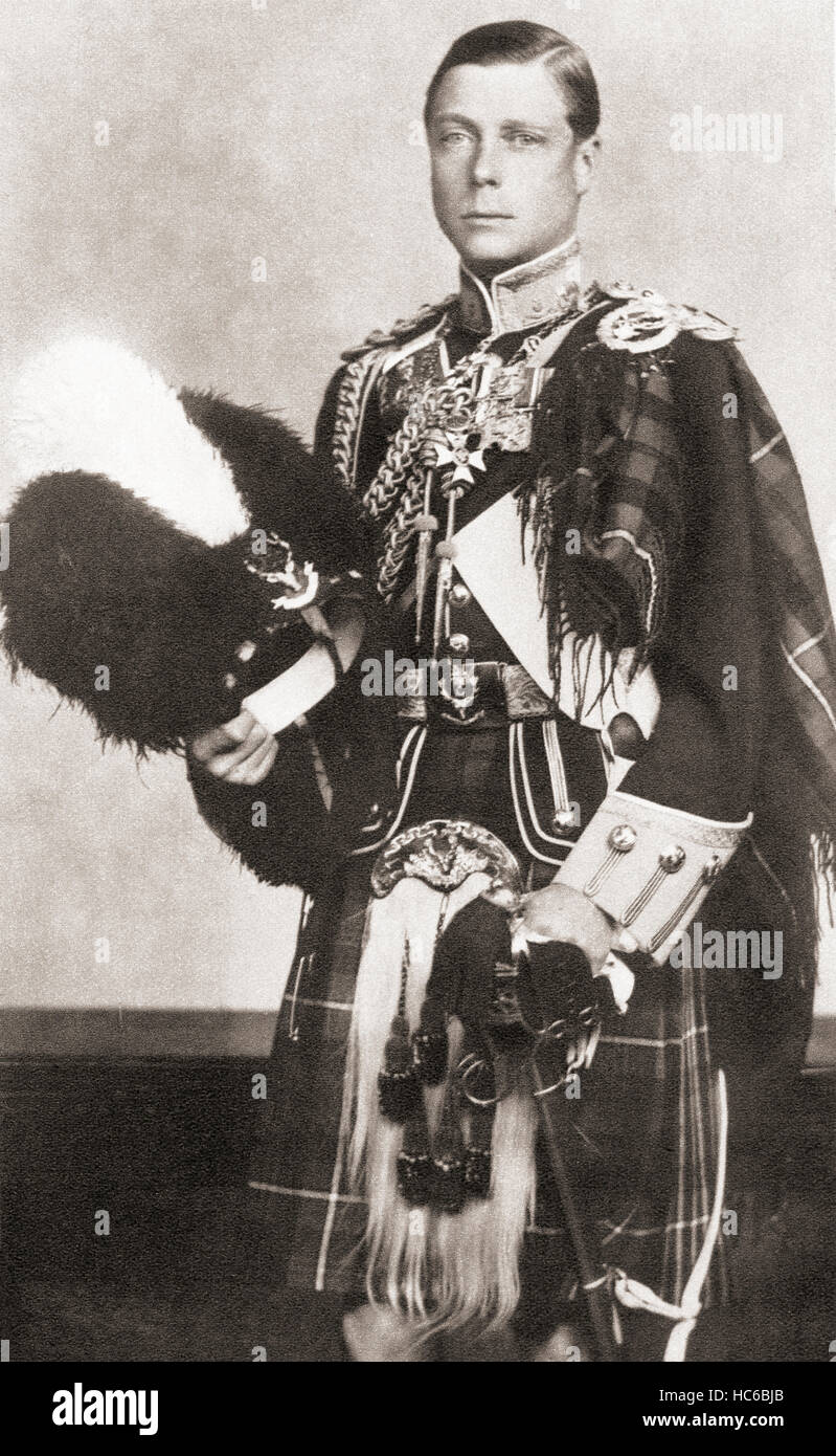 Edward VIII, 1894 - 1972. Re del Regno Unito e i domini dell'impero britannico, e l'imperatore di India, dal 20 gennaio 1936 fino alla sua abdicazione il 11 dicembre dello stesso anno. Visto qui come colonnello in capo del Seaforth Montanari. Foto Stock