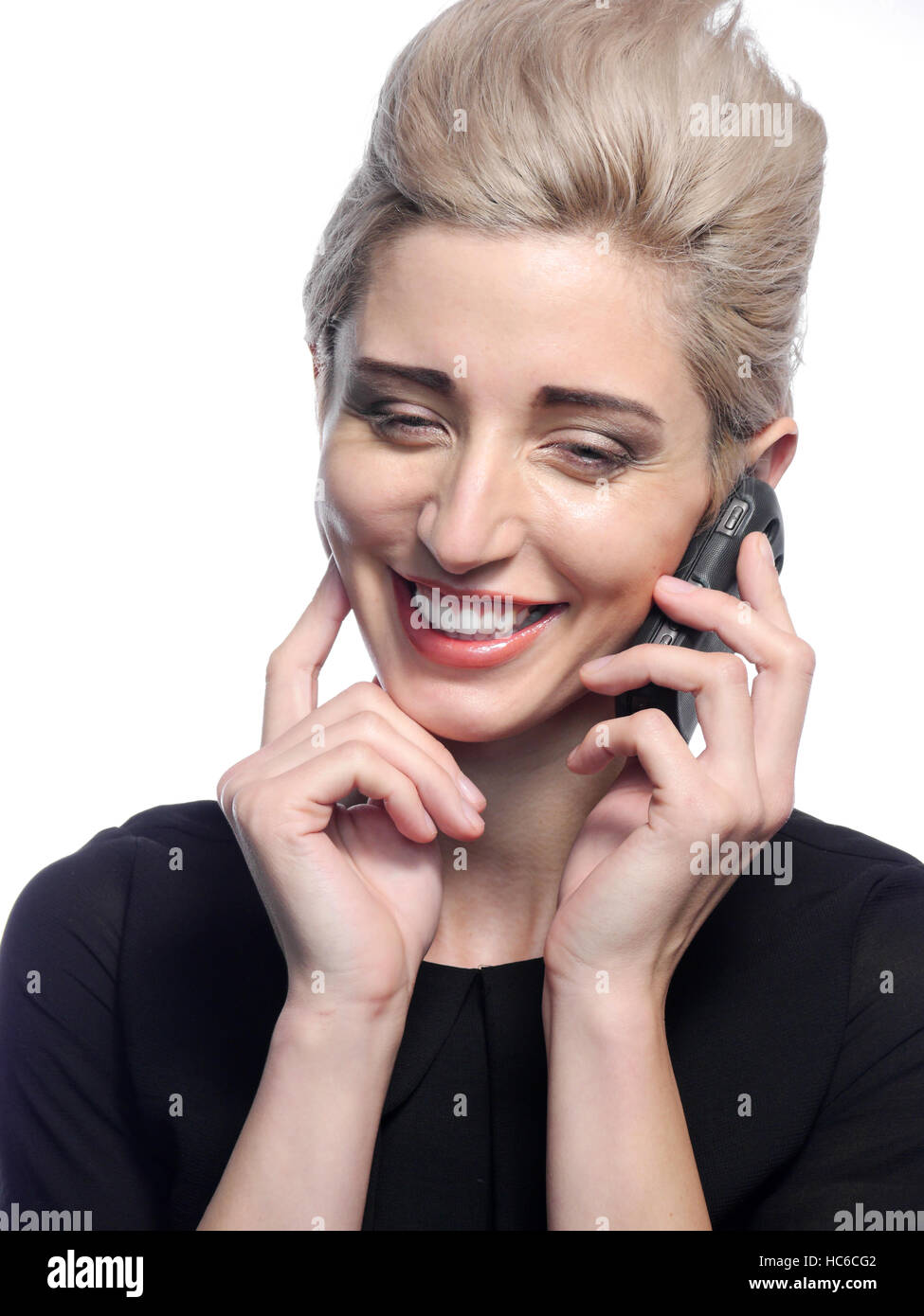 Donna sul telefono cellulare che parla. Foto Stock