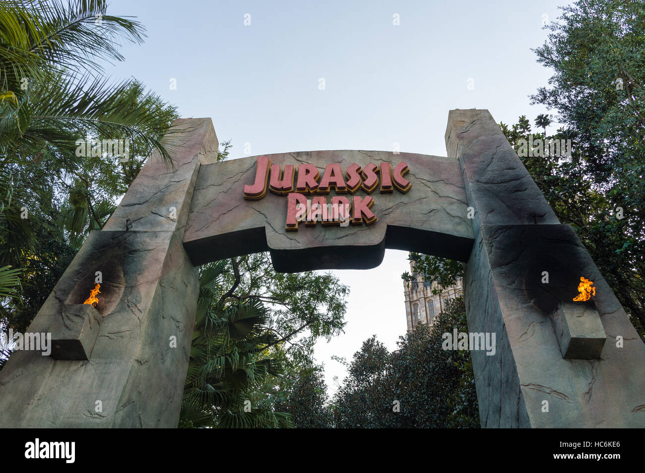 Ingresso di Jurassic Park ride. Foto Stock