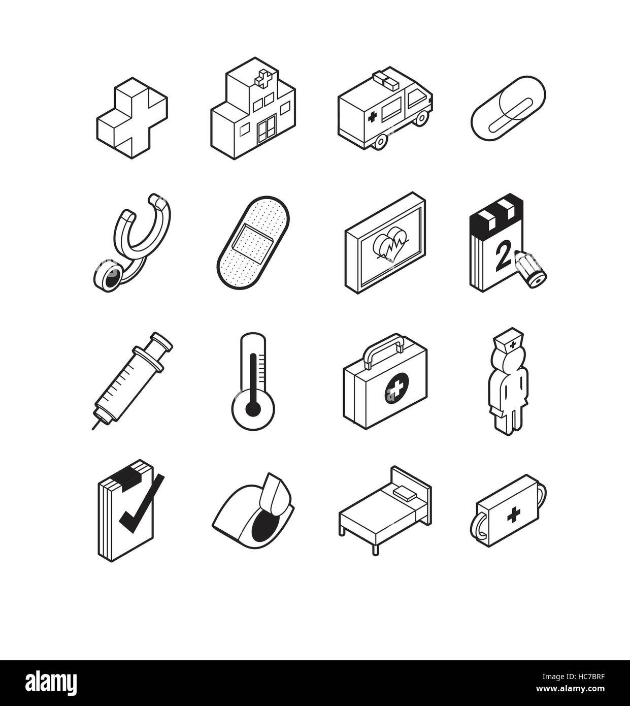 Linea di varie icone correlate all'ospedale Foto Stock
