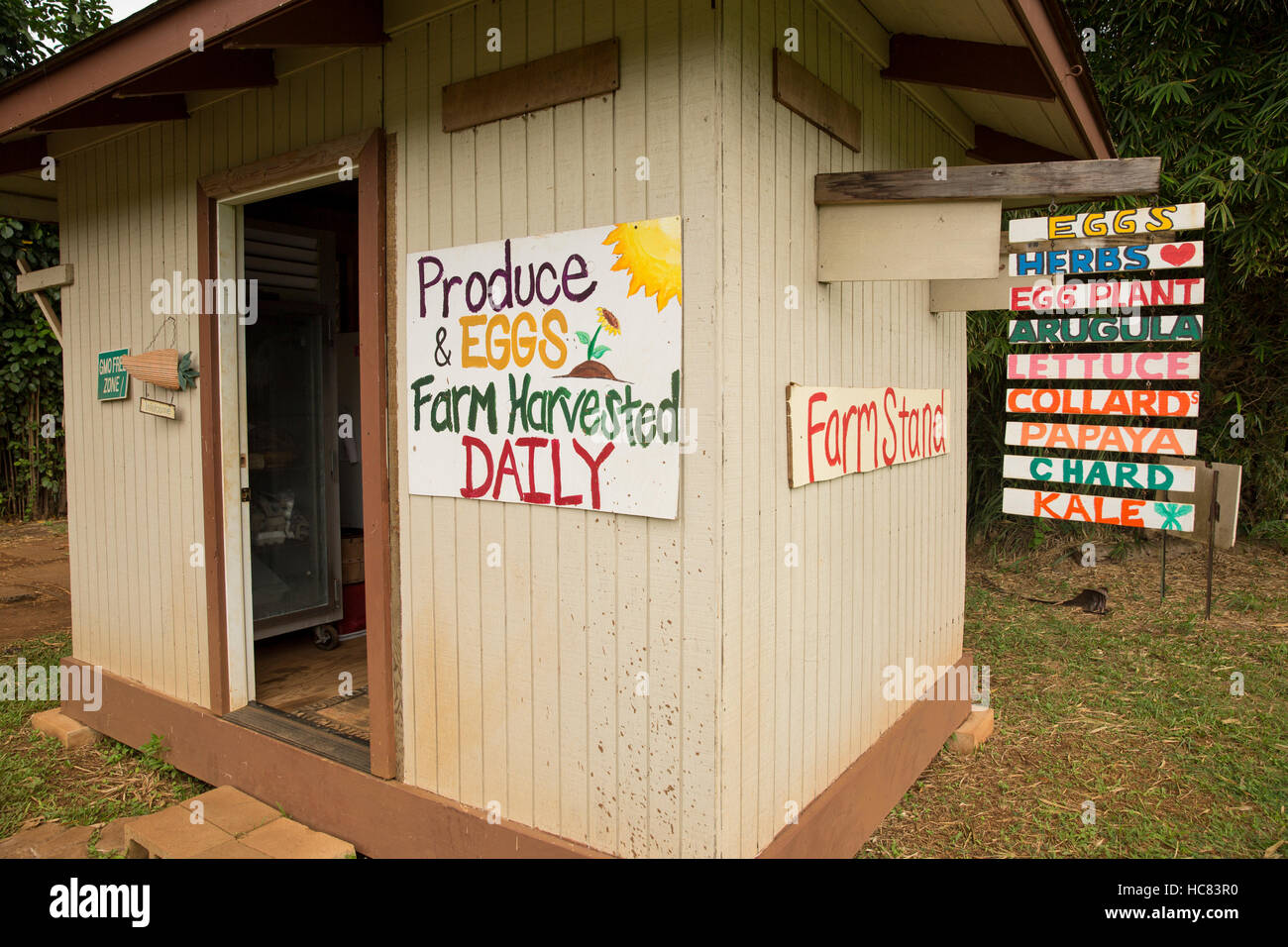 Strada stand con vendita di Hawaiian produrre Foto Stock