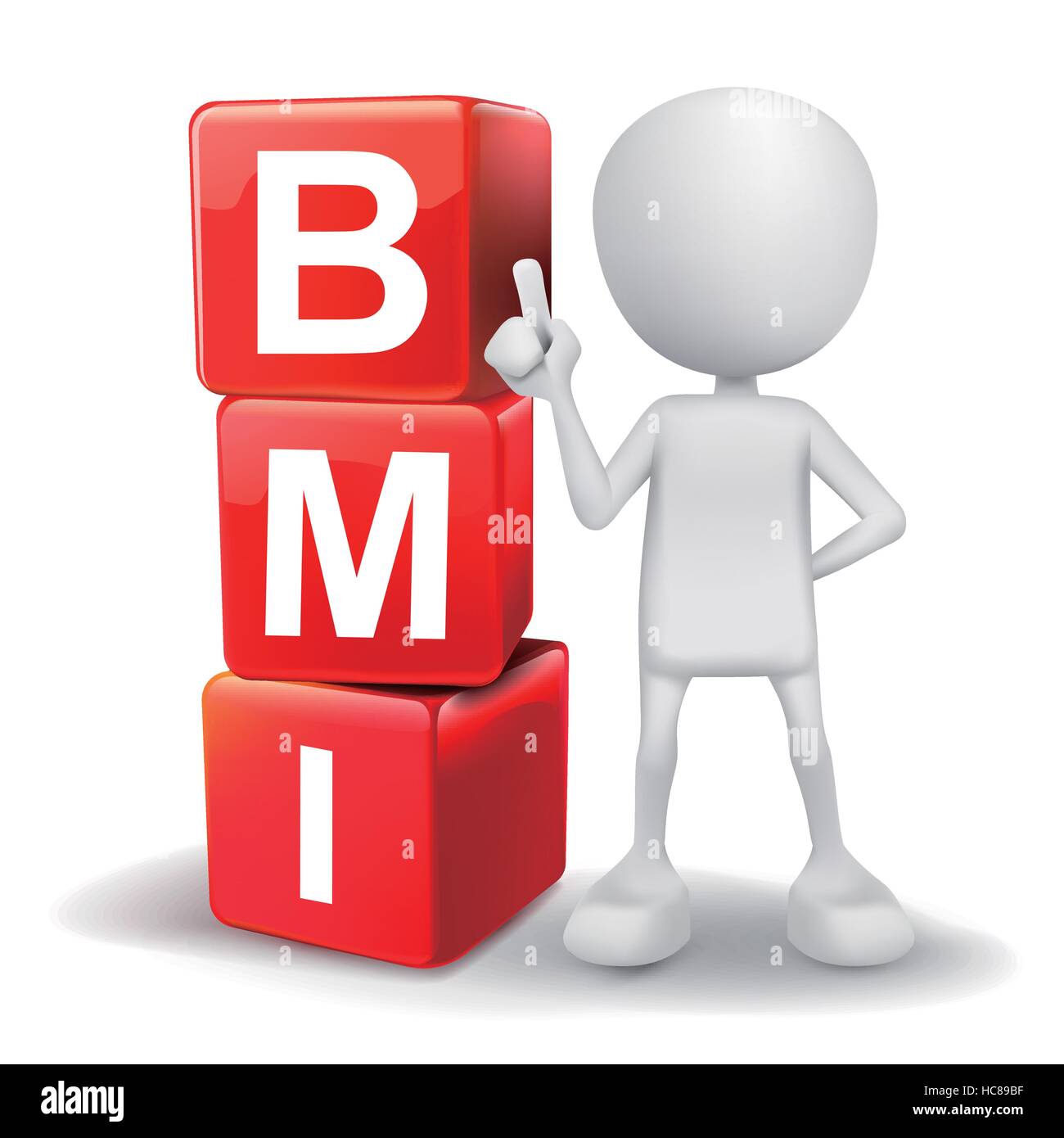 Vettore 3d umani con word BMI Indice di Massa Corporea i cubi su sfondo bianco Illustrazione Vettoriale