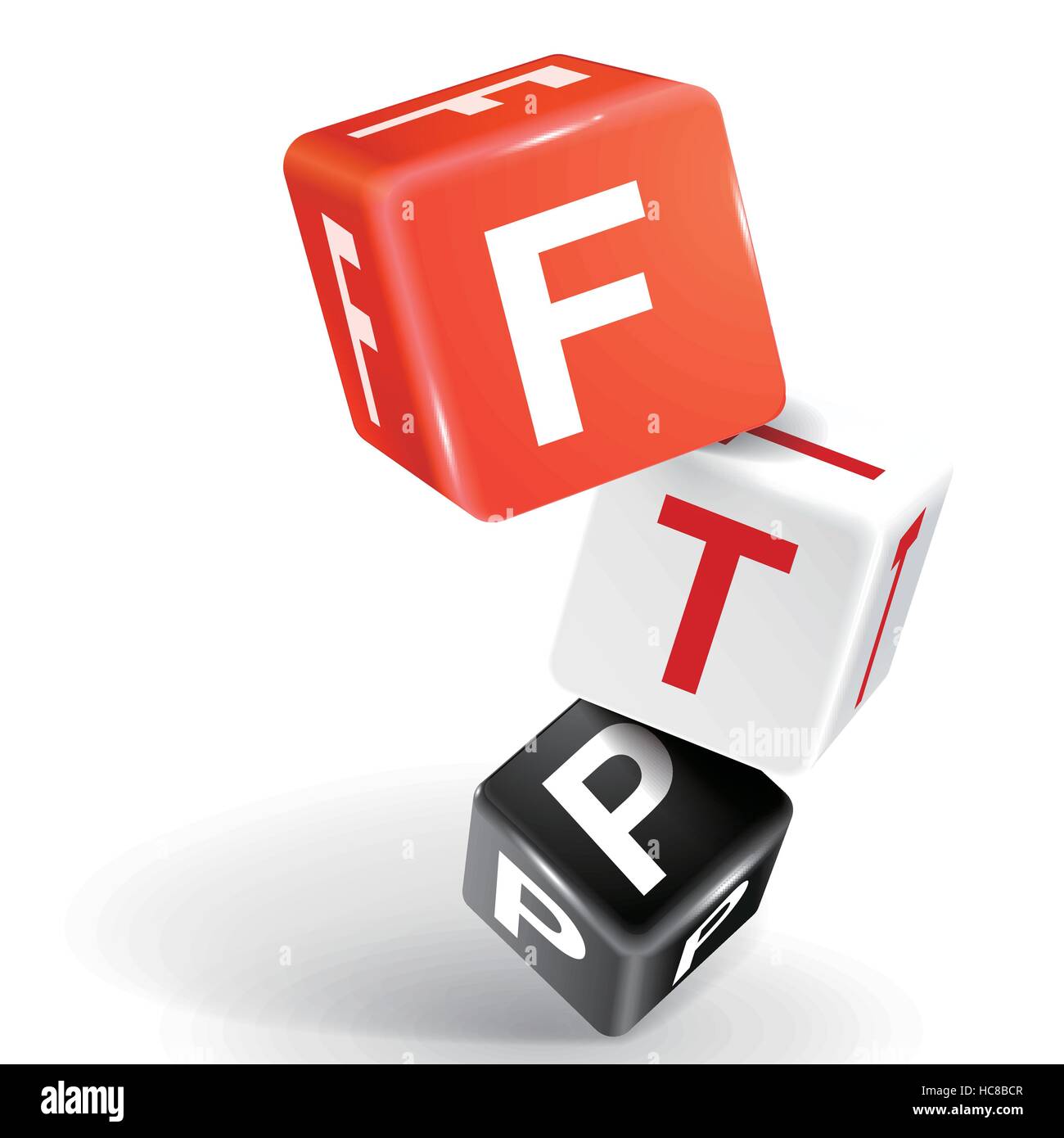 Vettore 3d dice con parola FTP - File Transfer Protocol su sfondo bianco Illustrazione Vettoriale