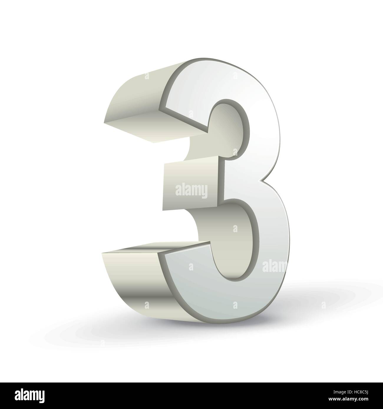 3d argento lucido numero 3 su sfondo bianco Illustrazione Vettoriale