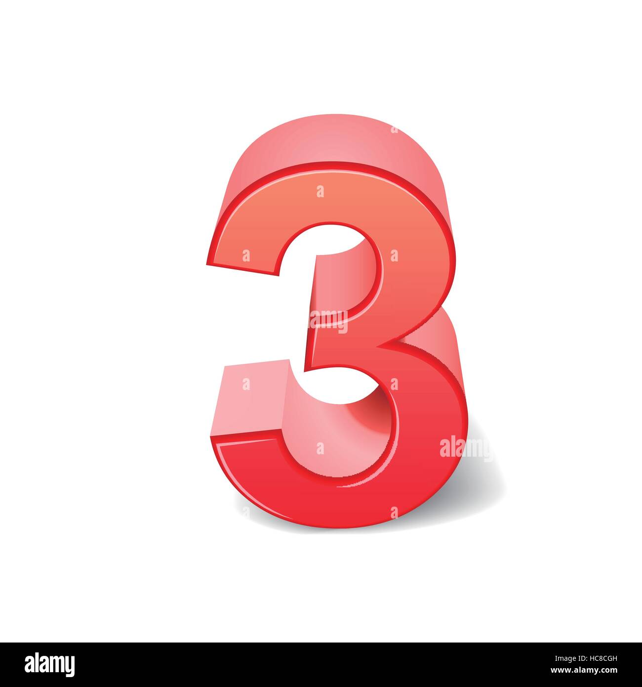 3d rosso lucido numero 3 isolati su sfondo bianco Illustrazione Vettoriale