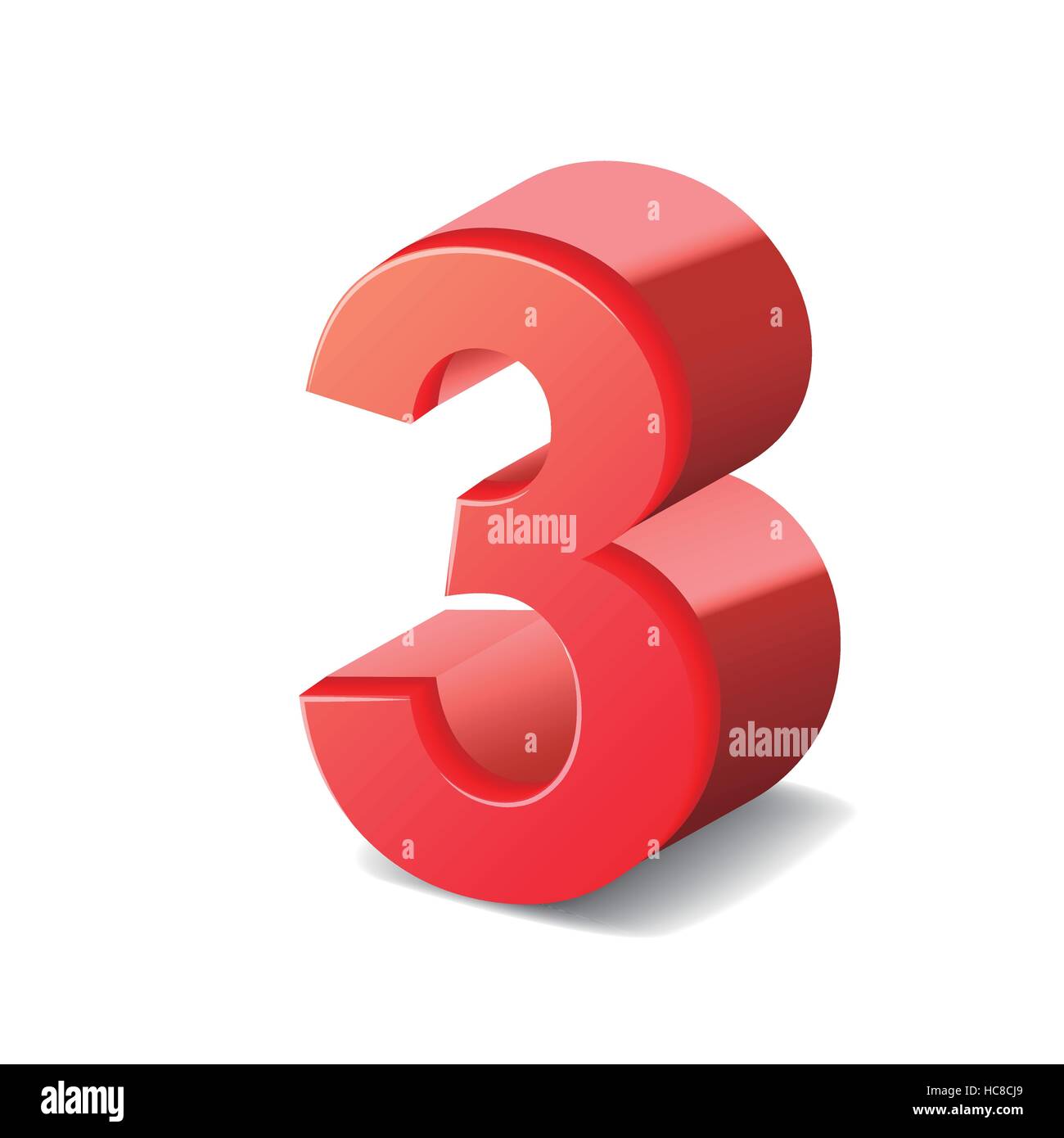 3d rosso lucido numero 3 isolati su sfondo bianco Illustrazione Vettoriale