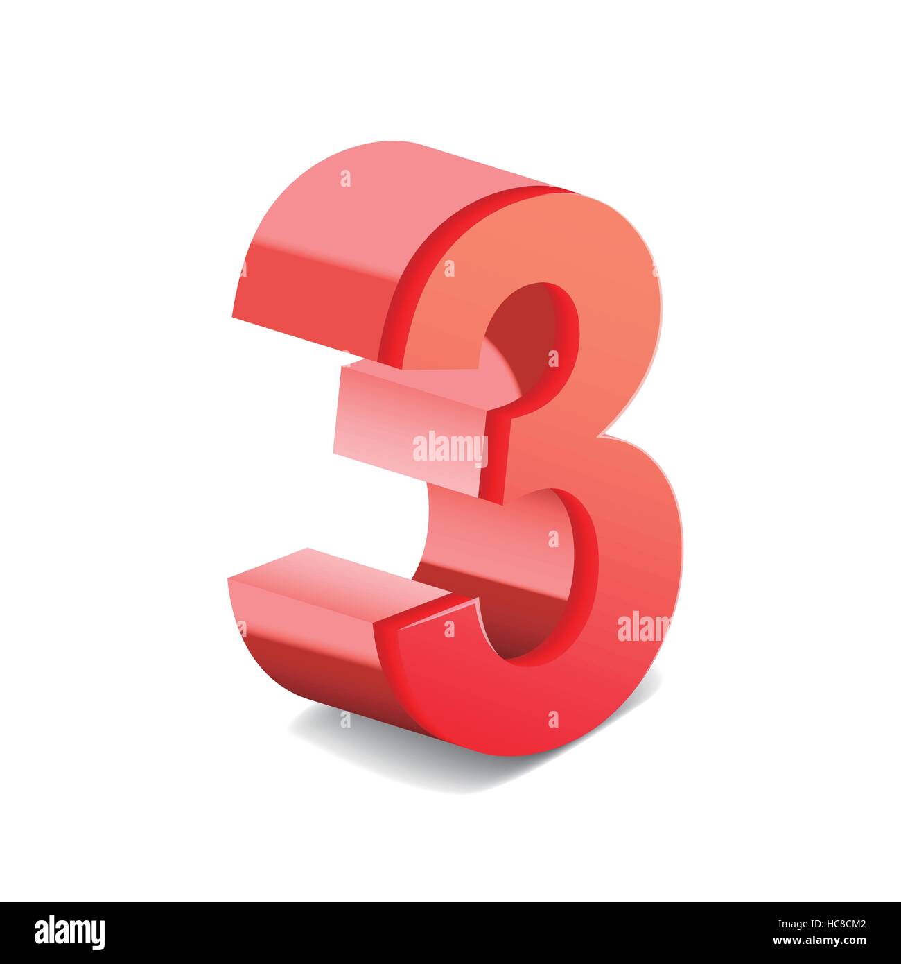 3d rosso lucido numero 3 isolati su sfondo bianco Illustrazione Vettoriale