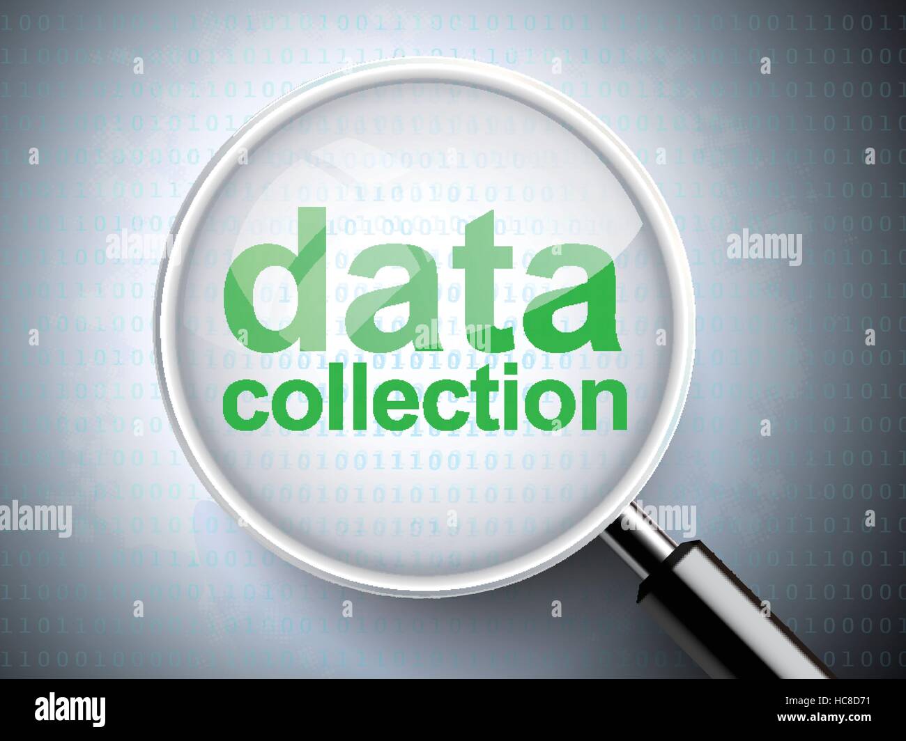 Lente di ingrandimento con le parole la raccolta di dati su sfondo digitale Illustrazione Vettoriale