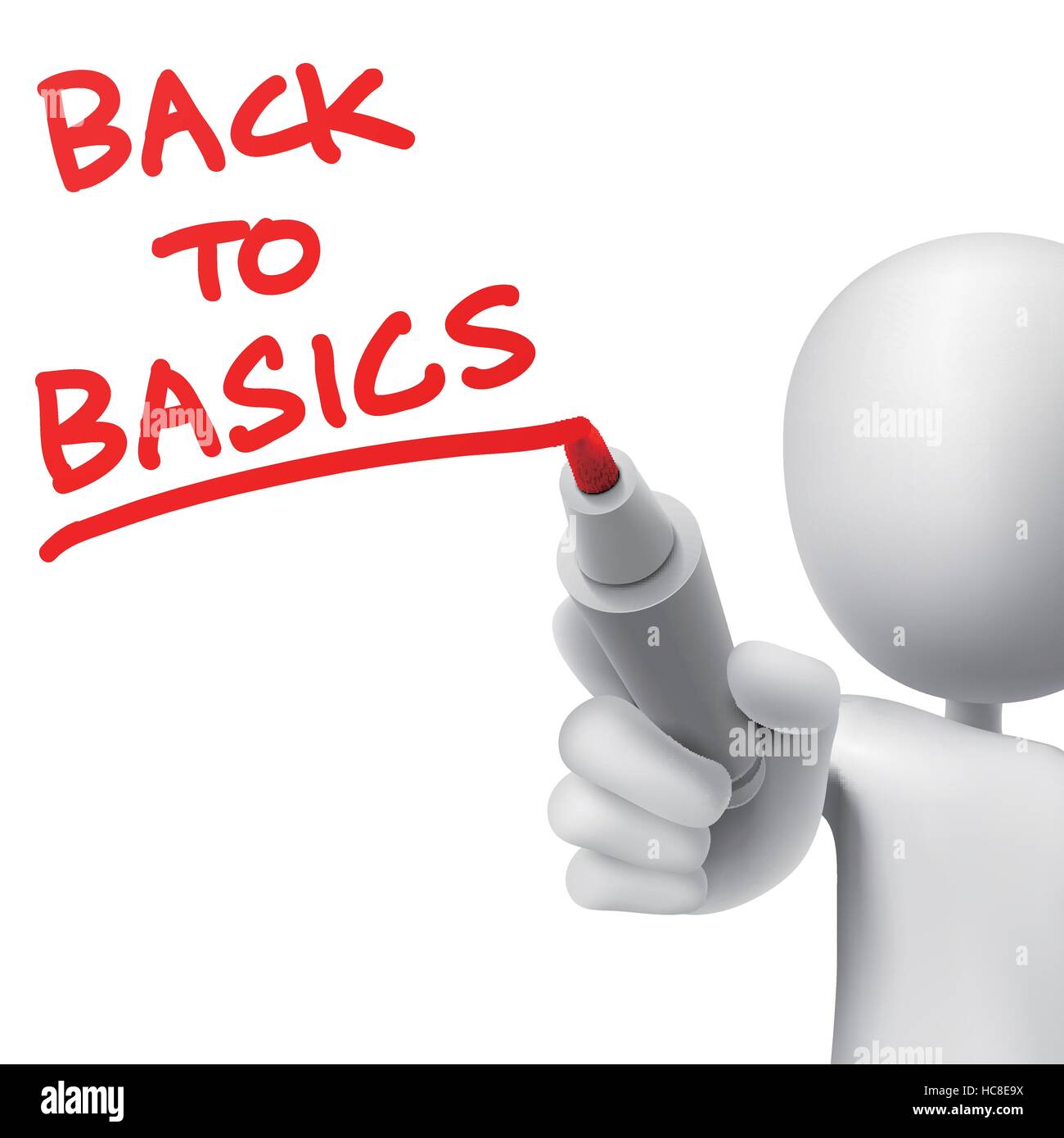 Back to basics scritto da un uomo su sfondo bianco Illustrazione Vettoriale