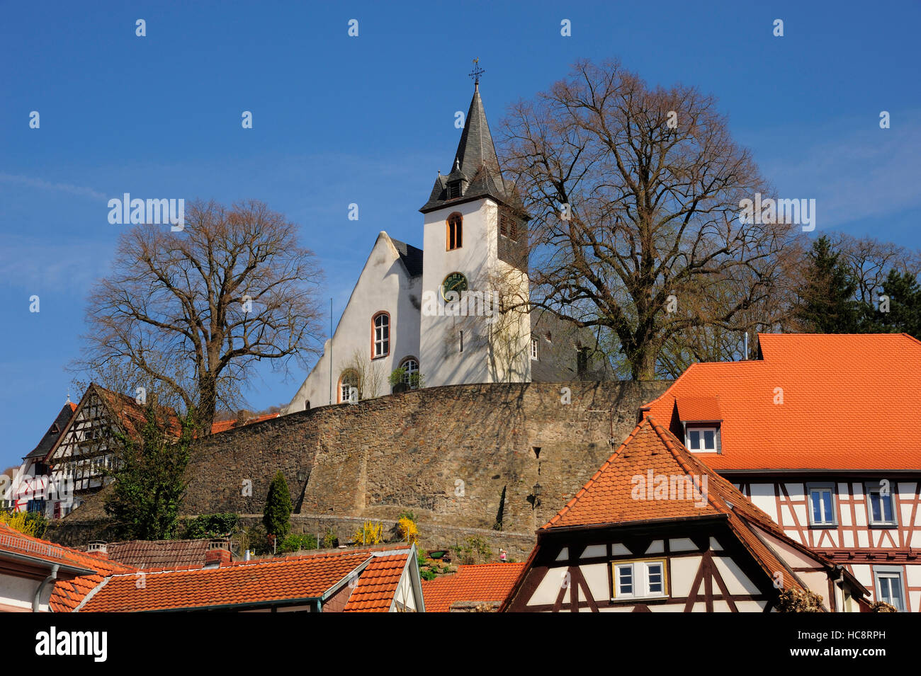 Chiesa in Zwingenberg, Bergstrasse, Hesse, Germania Foto Stock