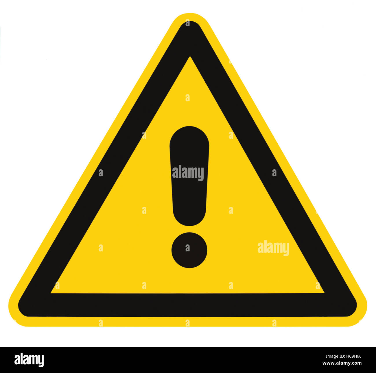 Blank altro pericolo e segno di pericolo etichetta, isolato, nero generale triangolo di avvertimento su giallo, grandi macro Foto Stock