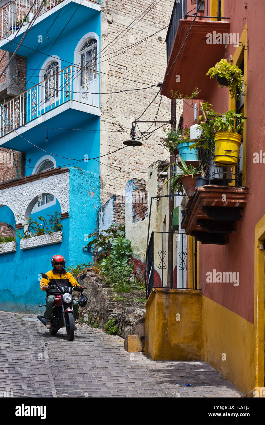 Le colorate case dipinte di Guanajuato, Messico Foto Stock
