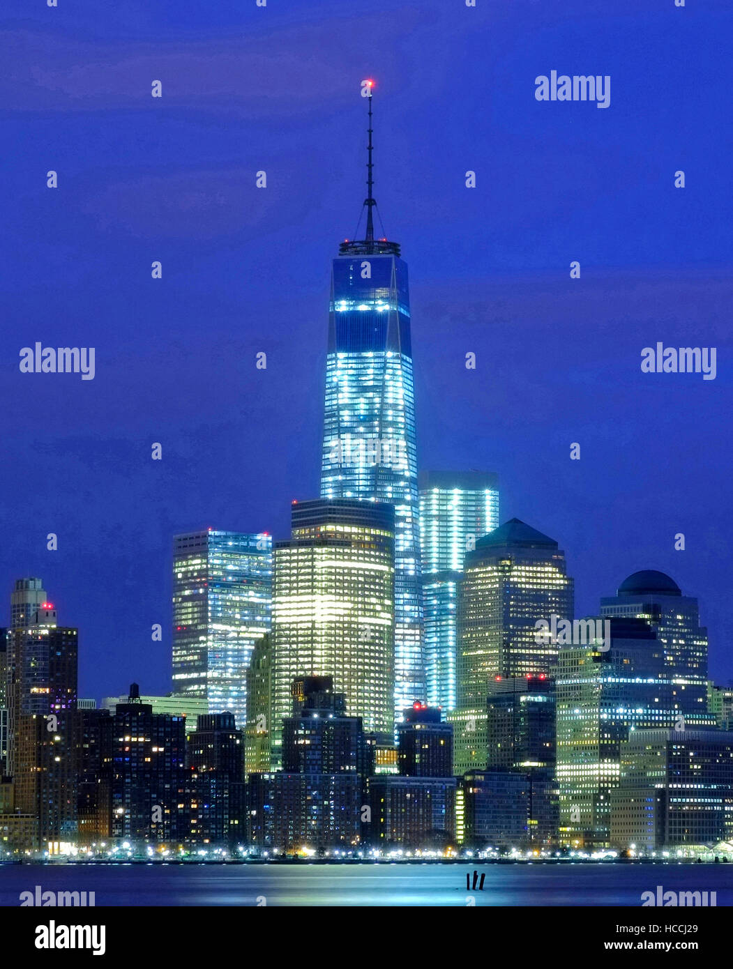 Skyline di Manhattan, New York, visto oltre il fiume Hudson, New York, Stati Uniti d'America Foto Stock